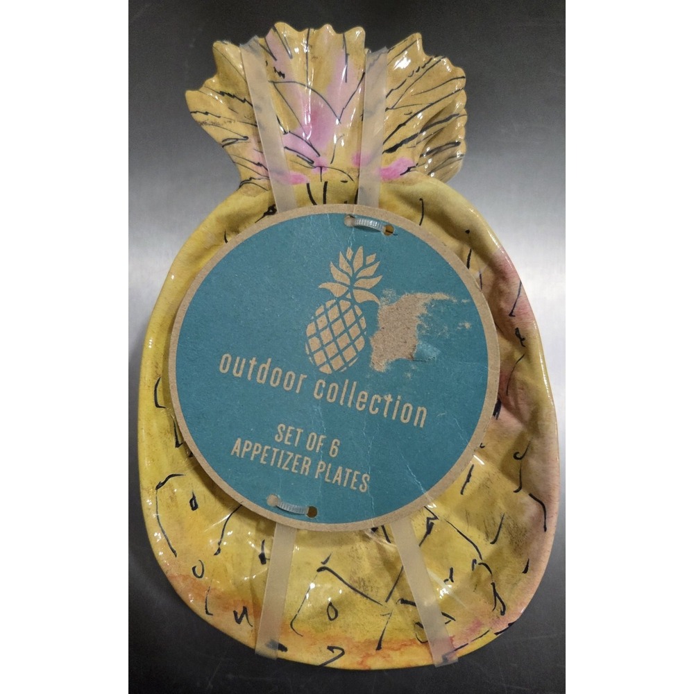 Outdoor Collection Yellow Pineapple Shaped MELAMINE Appetizer plates set 6 NWT
